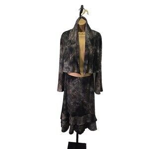 Vtg Final Touch 2 Piece Skirt Set Sm Black Moody Floral Cottagecore Retro Ruffle